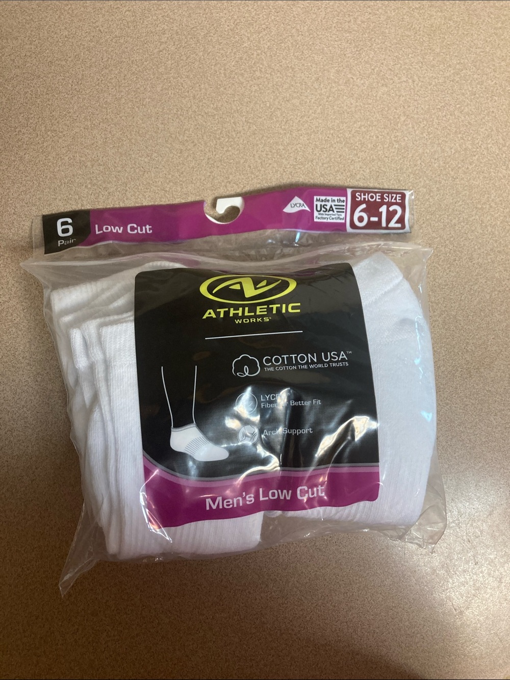 Athletic Works Men's Low Cut White Athletic Socks - 6 Pack